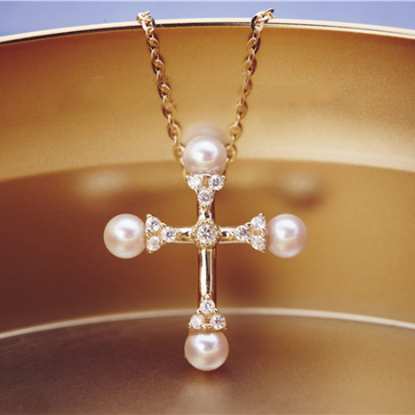 Vintage 925 Silver Gold-plated Cross Shaped Pearl Pendant Necklace